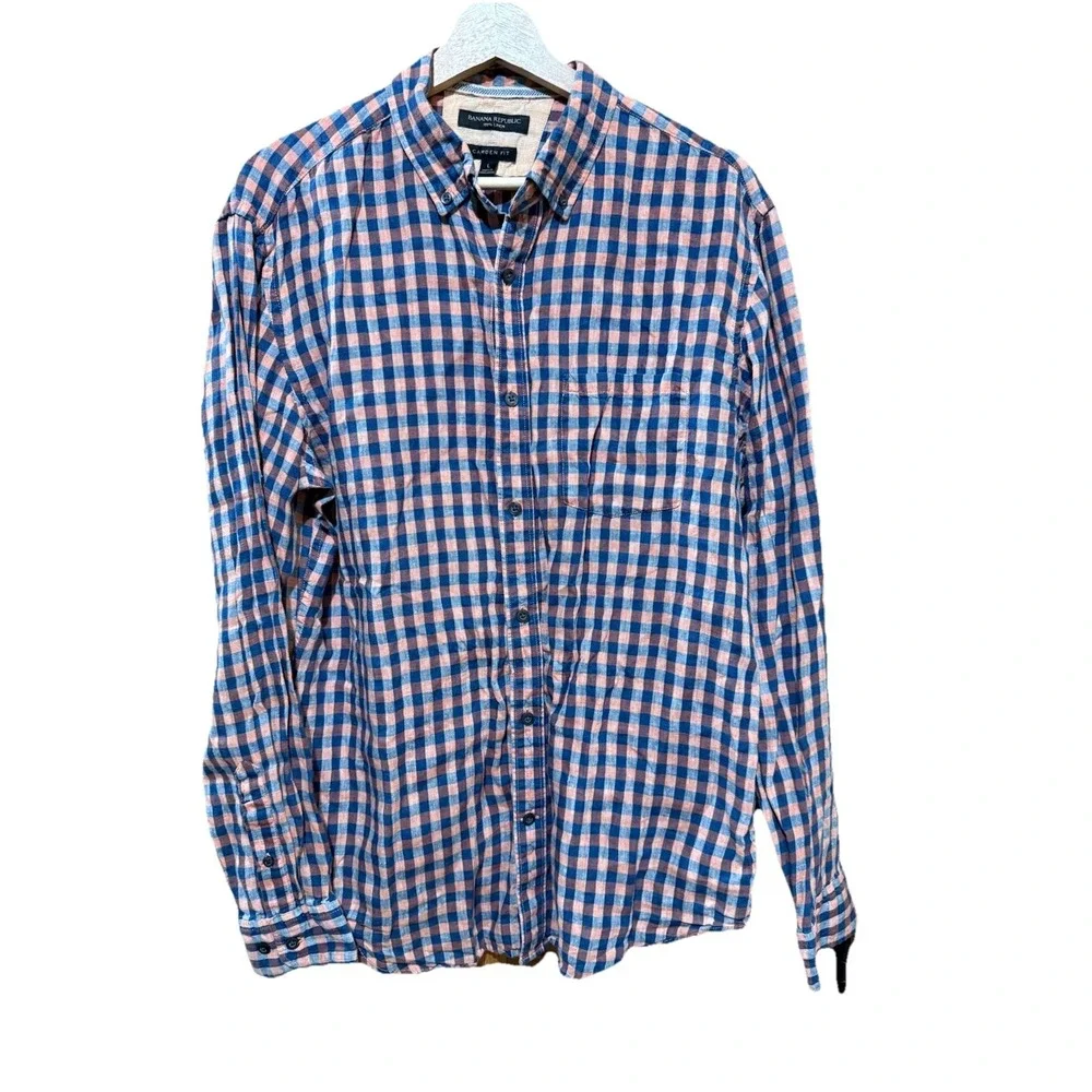Banana Republic Camden Fit Men's Long‎ Sleeve Linen Button Down Shirt Size Large